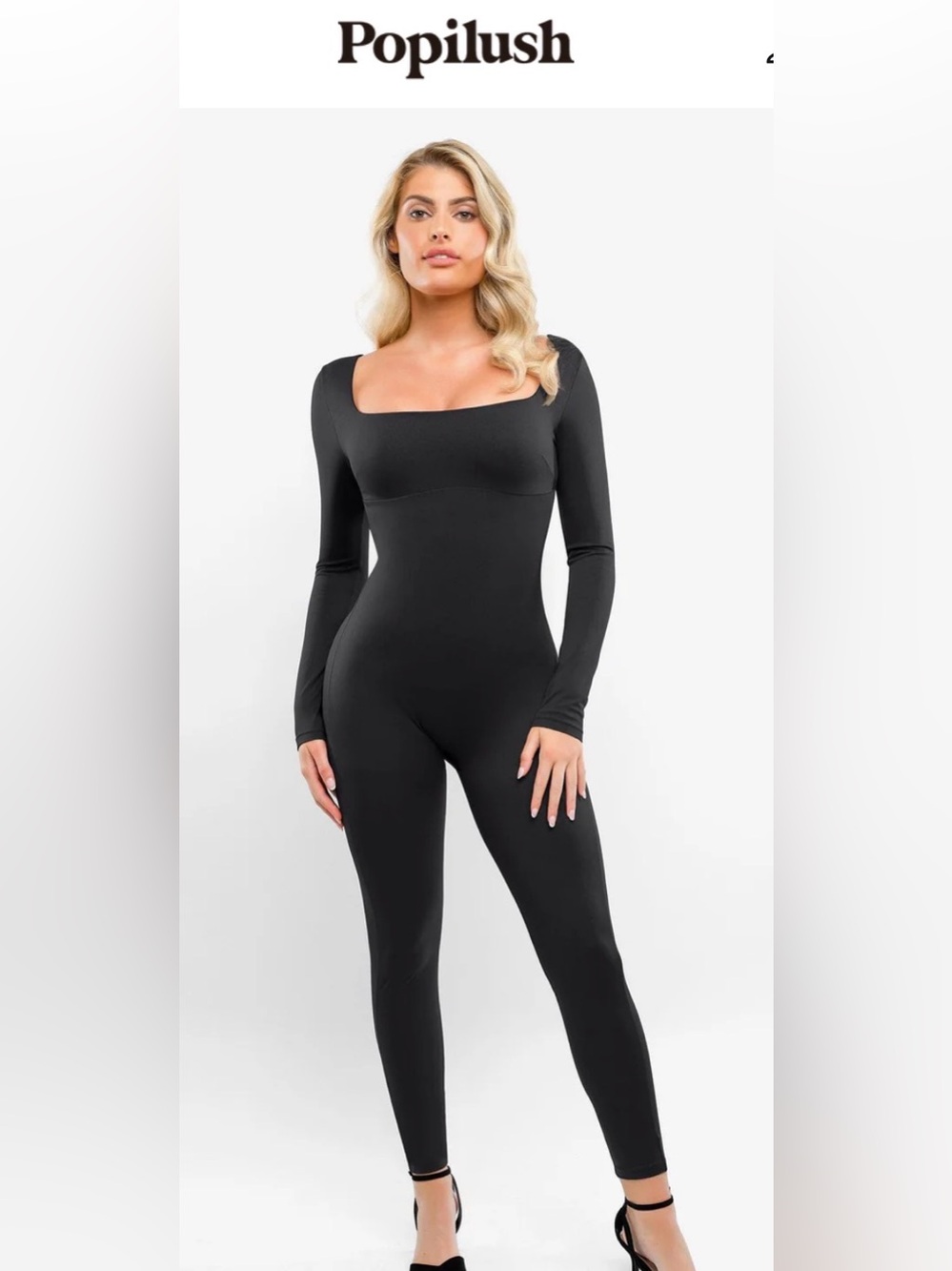 NEW Popilush Bobysuit Sz L Black Ribbed Shapewear Seamless Square Neck Butt Lift